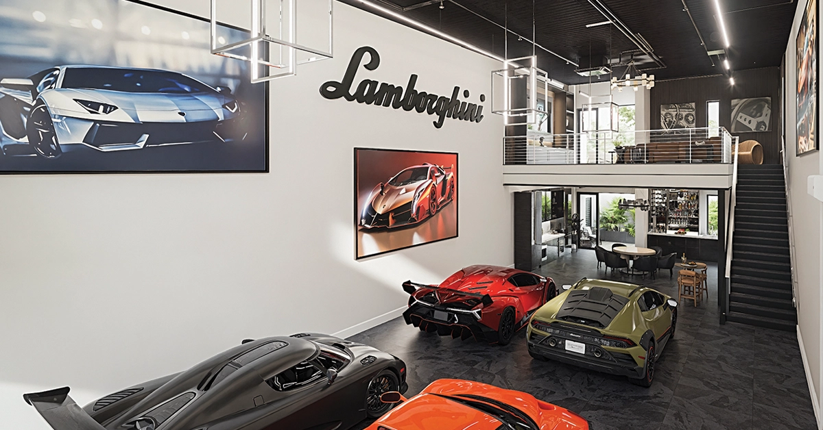 Luxury Car Storage Suite at Naples Auto Vault, Lamborghini wall art